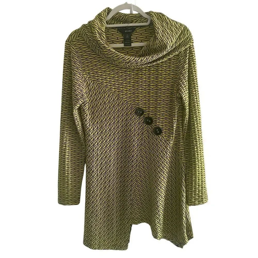 Ali Miles Geometric Stripe Tunic Top Yellow Black Women’s Size Small Artsy